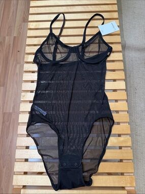 Le Mystere Modern Mesh Sheer Black Mesh Bodysuit with Underwire
